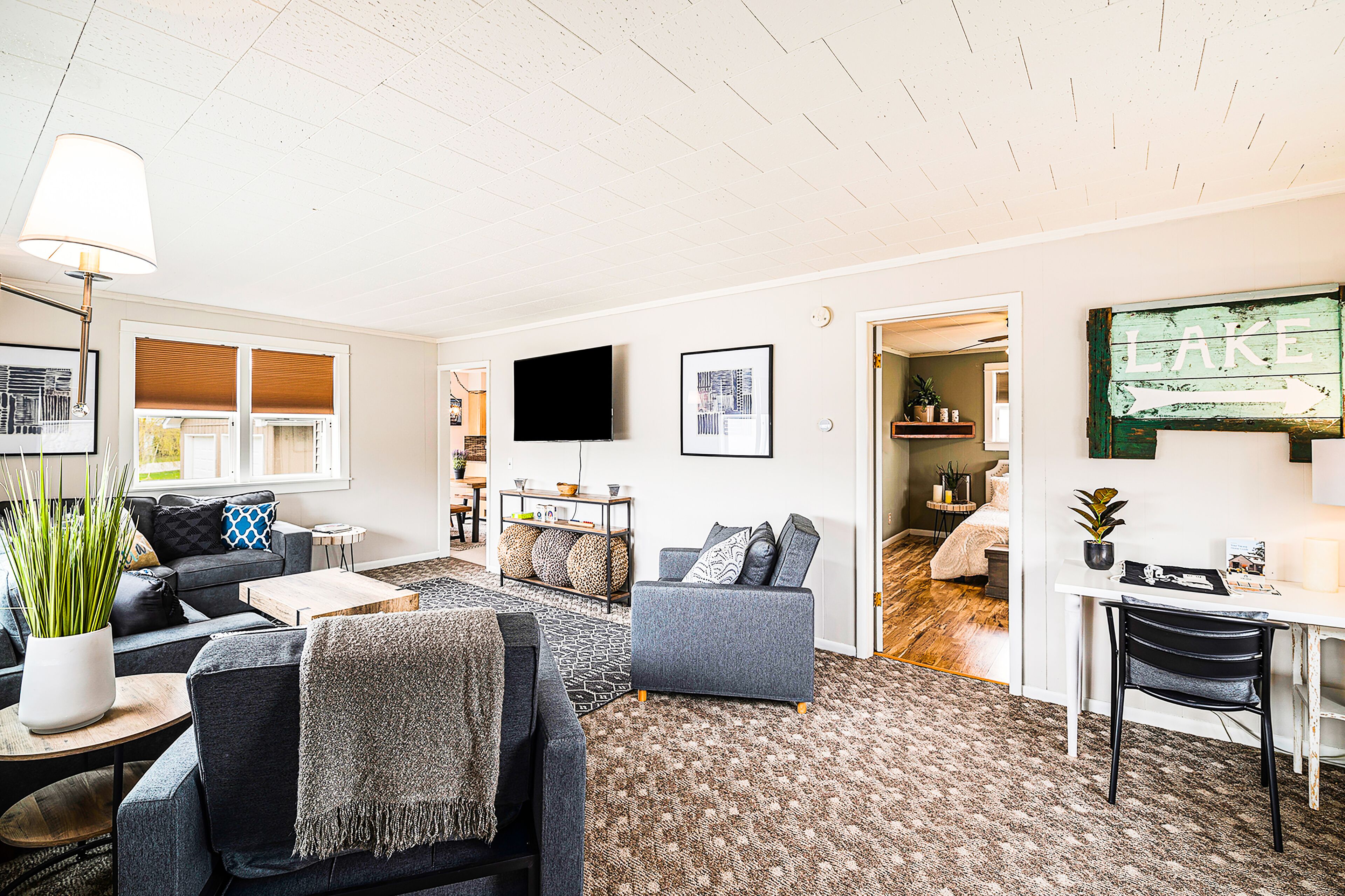 Charming home with large backyard, firepit, grill, patio, and private W/D