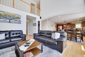 Smart TV, fireplace, foosball