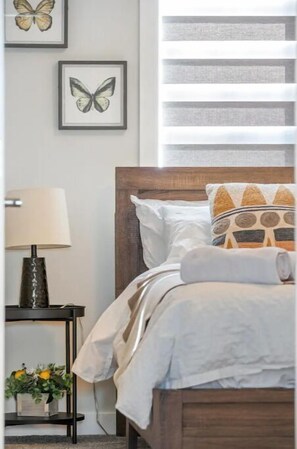 3 bedrooms, blackout drapes, iron/ironing board, travel crib