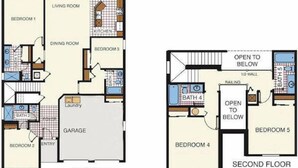 Grundriss einer Zweizimmerwohnung mit Wohnzimmer, Esszimmer, Küche und mehreren Schlafzimmern.