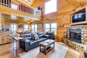 TV, fireplace, DVD player, books - Mtn-View Cabin: Deck & Pets Welcome in Murphy (Murphy)