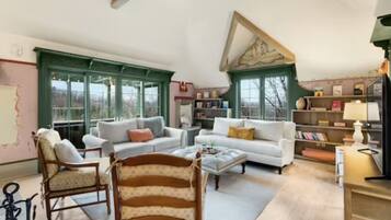 Televisión, chimenea y libros