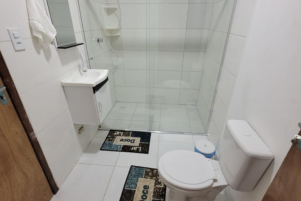 shower, towels, toilet paper