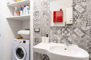 Shower, hair dryer, bidet, towels