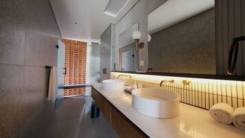 Two Bedroom Premier Pool Villa | Bathroom | Hair dryer, bathrobes, slippers, towels