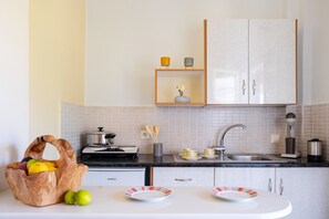 Fridge, microwave, oven, stovetop - Studio Apartment 'Aias' with Sea View, Wi-Fi and Air Conditioning (Lefkada)