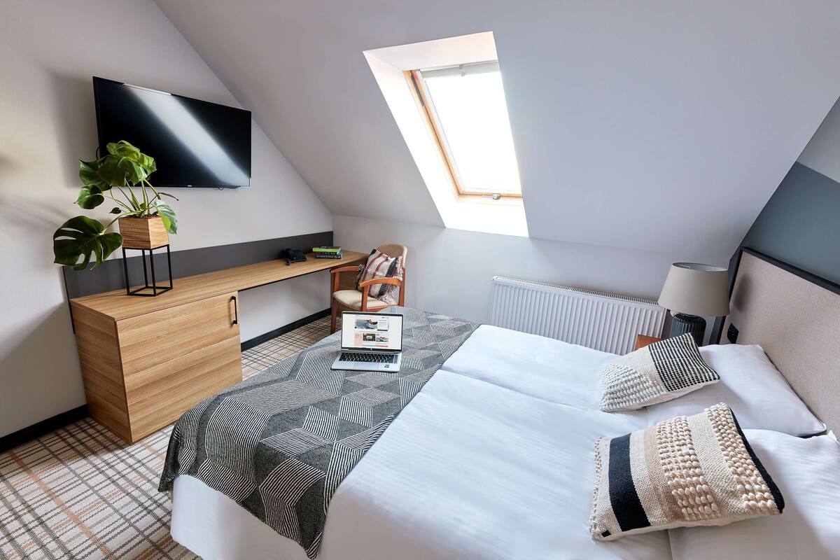 Studio, 1 giường cỡ queen và sofa giường | Bàn, khu vực làm việc phù hợp cho laptop, màn/rèm cản sáng 
