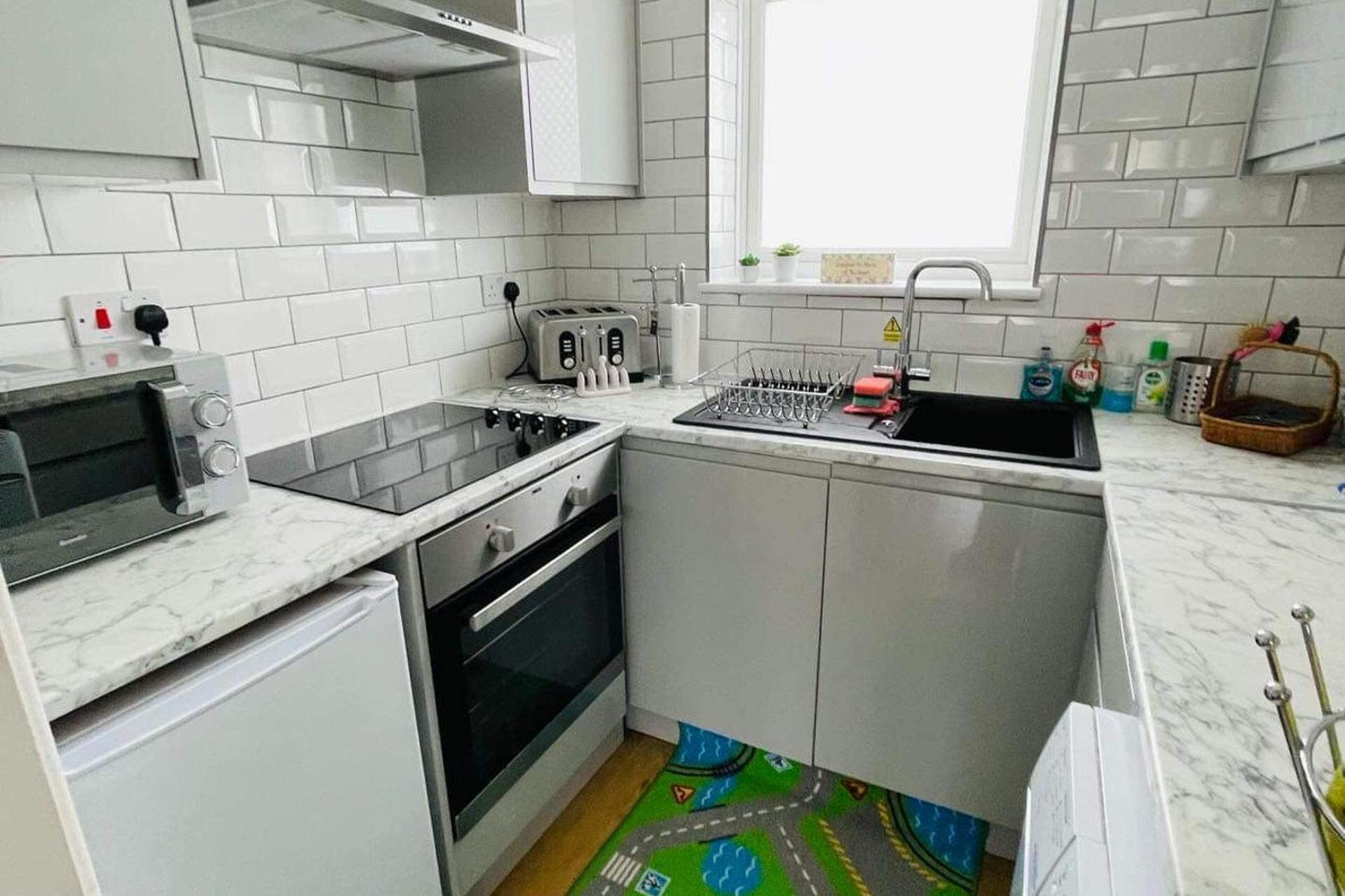 Fridge, microwave, oven, electric kettle