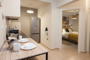 Apartment | Private kitchen | Full-sized fridge, microwave, oven, cookware/dishes/utensils - The Kipseli Suite Sophisticated Cozy apt (Athens)