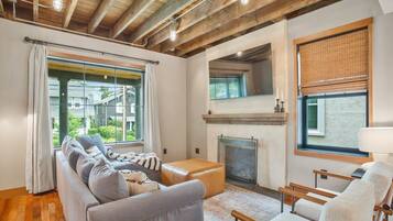 TV, fireplace, foosball, offices