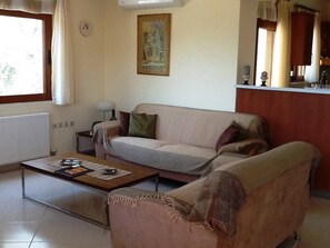 Villa, 3 Bedrooms, Smoking, Private Pool | Living area | Books - Villa Stefanos, Sea View, Private Pool, Near Sea (Rethymno)