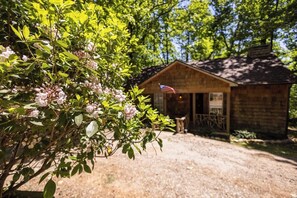 Escape to a secluded cabin surrounded by lush greenery, offering a peaceful retreat.