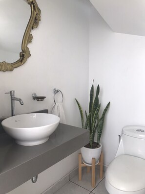 Shower, free toiletries, hair dryer, towels