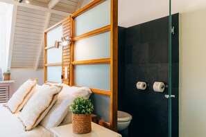 Ducha, cabezal de ducha tipo lluvia, secador de pelo, toallas