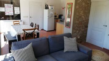 Een smart-tv, een open haard en boeken