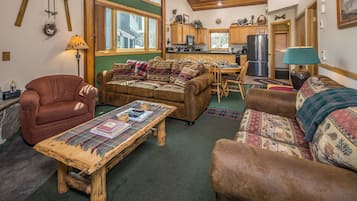 TV, fireplace, video games, video library