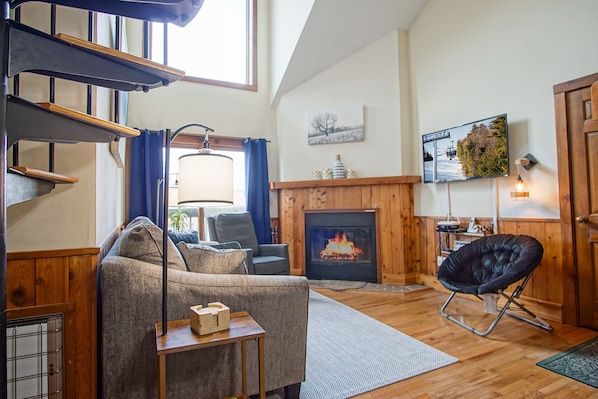 TV, fireplace