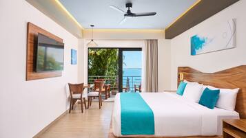 Deluxe King Size Front Lagoon View | 1 makuuhuone, ylelliset vuodevaatteet, Tempur Pedic -patjalliset sängyt