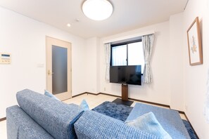 Family Apartment, Non Smoking, Kitchen | Living area | 50-inch flat-screen TV with digital channels, TV - Minamiaoyama 1st (Tokyo)