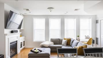 Smart TV, fireplace, video games, stereo