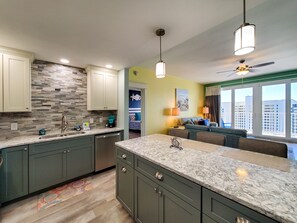 Condo, Multiple Beds, Balcony, Ocean View (Laketown Wharf 911) | Private kitchen | Fridge, microwave, oven, stovetop - Laketown Wharf 911 - Luxury at the Wharf (Panama City Beach)