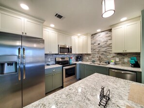 Condo, Multiple Beds, Balcony, Ocean View (Laketown Wharf 911) | Private kitchen | Fridge, microwave, oven, stovetop - Laketown Wharf 911 - Luxury at the Wharf (Panama City Beach)