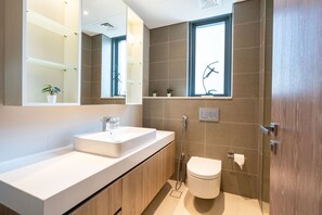 Haartrockner, Bidet, Handtücher, Seife