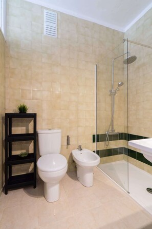 Douche, séchoir à cheveux, serviettes fournies