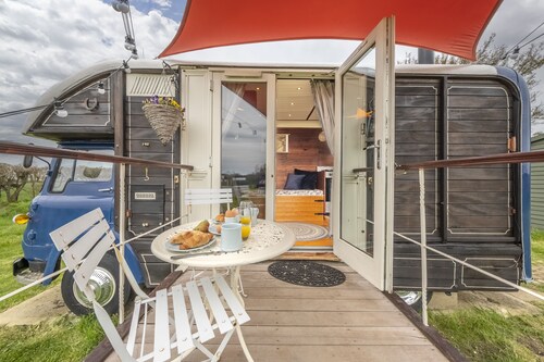 Set in a wild flower meadow, Douglas is completely eco friendly and off-grid.