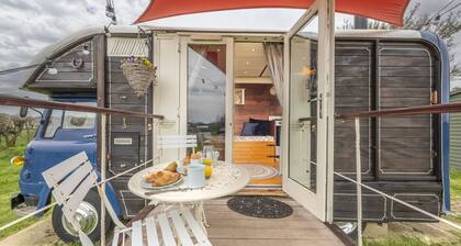 Set in a wild flower meadow, Douglas is completely eco friendly and off-grid.