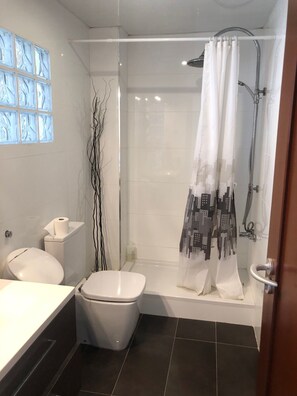 Regadera, tina de hidromasaje, secadora de cabello, bidet 
