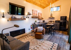 Smart TV, fireplace, DVD player