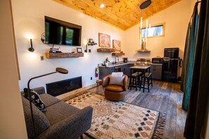 Smart TV, fireplace, DVD player