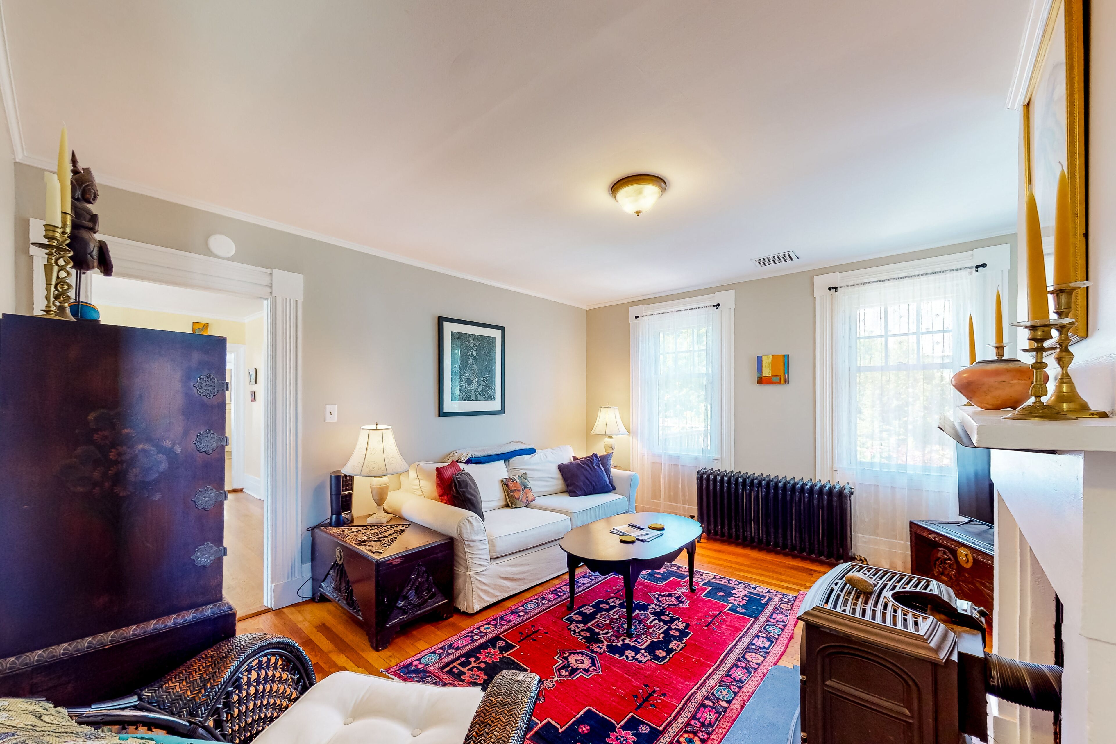 Dog-friendly home 1 block from beach with firepit, amazing ocean views, & office