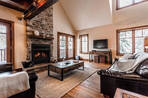 Smart TV, fireplace, video games, DVD player