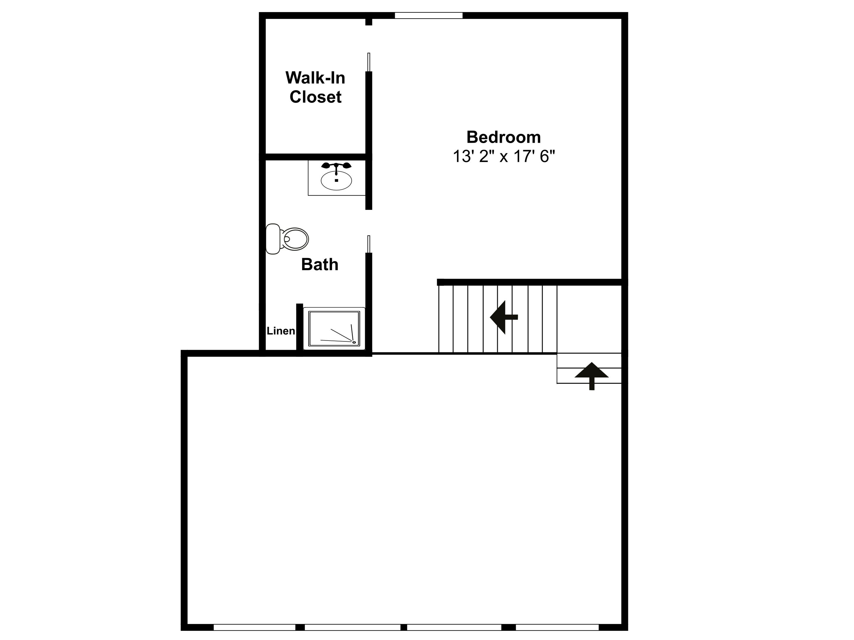 A floor plan with a walk-in closet, a bathroom, a linen closet, and a bedroom measuring 13' 2' x 17' 6'.