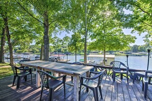 House (5 Bedrooms) | Front of property - Boat Dock + Slides: Lakefront Gravois Mills Home (Gravois Mills)