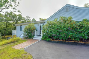A single-story house with a front porch and a driveway leading to the entrance. - Peaceful Waterfront Apt w/ Deck, 22 Mi to Portland (Freeport)