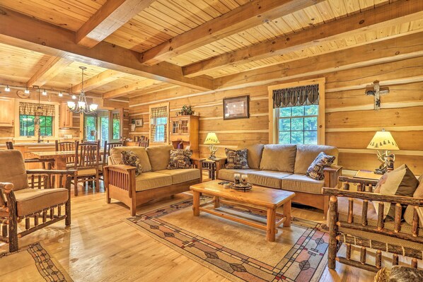 TV, fireplace, books