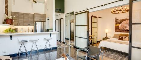 1 bedroom, laptop workspace, iron/ironing board, bed sheets