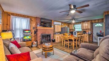 Fireplace, books