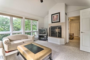 TV, fireplace, video game console