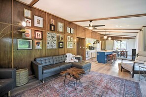 TV, fireplace, books - Pine City Getaway, Steps From Snake River! (Pine City)