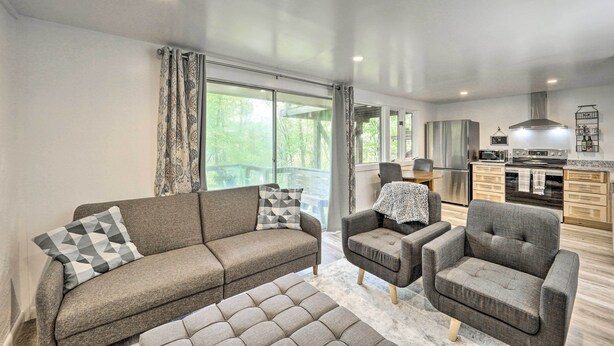 TV, fireplace - Chic Sugar Mountain Condo, Walk to Ski Lifts! (Banner Elk)