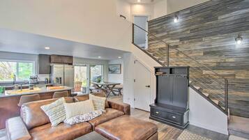 Fireplace, table tennis, books