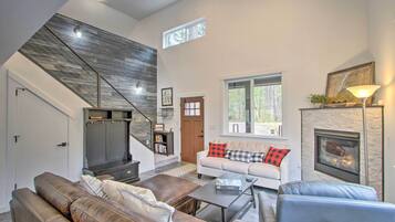 Fireplace, table tennis, books