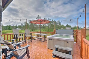 House (3 Bedrooms) | Front of property - Deck, Hot Tub, Fire Pit: Rustic Cabin in Benezette (Benezette)