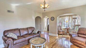 TV, fireplace, books