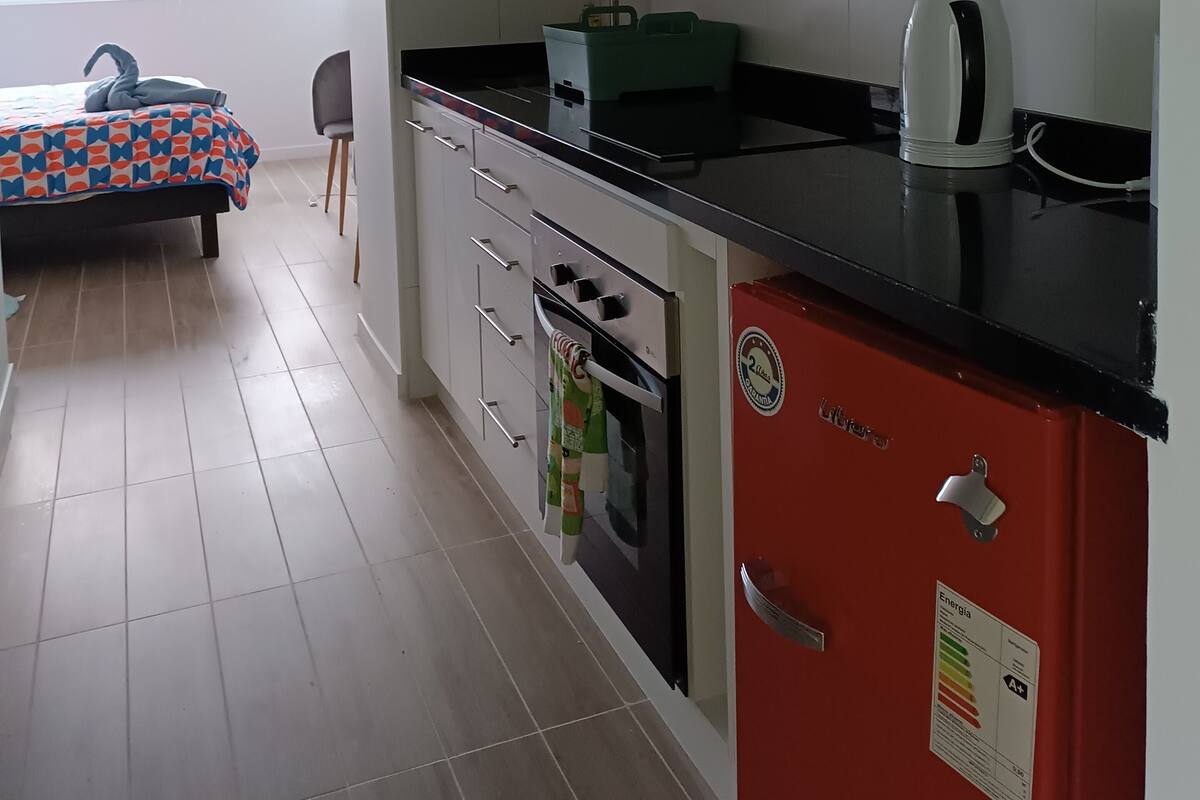 Studio (228) | Privékeuken | Een minikoelkast, een microgolfoven, een oven, keukenpapier