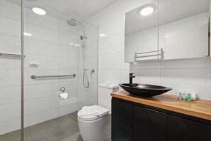 Regadera, secadora de cabello, toallas 